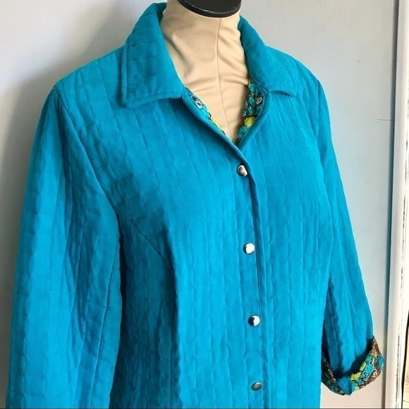Briggs New York Turquoise Teal Quilted Snap Button Up Collared Jacket 16 Petite - Picture 4 of 12